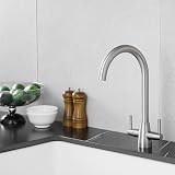 Heable Kitchen Mixer Tap Dual Lever Brushed Nickel with UK Fittings view 5