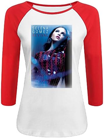 Women's Selena Gomez Revival Tour Poster 100% Cotton 3/4 Sleeve Athletic Baseball Raglan Tee Shirts Red US Size M