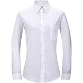 MGWDT Women's Button Down Collar Shirt Wrinkle-Free Work Blouse Long Sleeve Stretchy Lightweight Tops Pocket - Style
