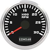 ELING 52mm Tachometer 0-3000RPM Meter with Hour Meter for Auto Car Boat RV with 7 Colors Backlights 9-32V (3K-Black+Stainless Steel)