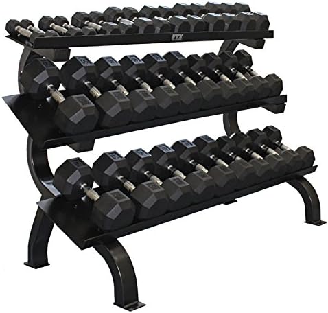 VTX by Troy Barbell SDR75 3 Tier Shelf Rack with 15 Pair Rubber Dumbbells (Gtdr-3 Loaded with SD-R), One Size