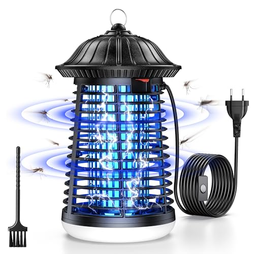Lampe Anti Moustique avec éclairage LED, 15 W Piege a Mouche Puissante 4200V, Tueur d'Insectes électrique IPX4 étanche, Câble de 3m, Couverture de 150 m², pour Intérieur et Extérieur