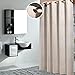 Light Beige and White Flowers Pattern ,Mildew Proof and Waterproof Polyester Fabric Macrocyclic Hookless Shower Curtain for Bathroom (72Inch*72Inch)