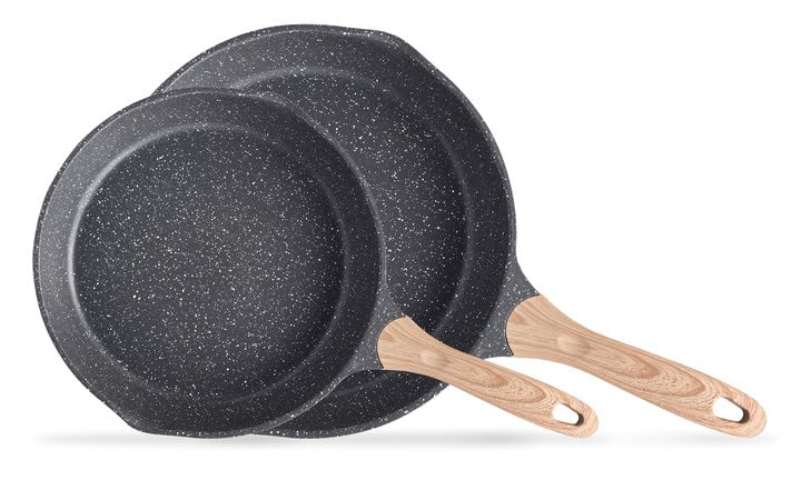 JEETEE Aluminium Non Stick Frying Pans 20/26cm, Granite-Non-Stick Omelette Fry Pan Set with Cool Handle, Suitable for All Stoves, PFOA/PFOS Free
