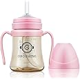 GROSMIMI Spill Proof no Spill Magic Sippy Cup with Straw with Handle for Baby and Toddlers, Customizable, PPSU, BPA Free 6 oz (Pink)