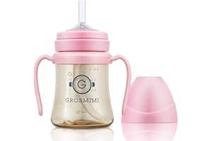 GROSMIMI Spill Proof no Spill Magic Sippy Cup with Straw with Handle for Baby and Toddlers, Customizable, PPSU, BPA Free 6 oz (Pink)