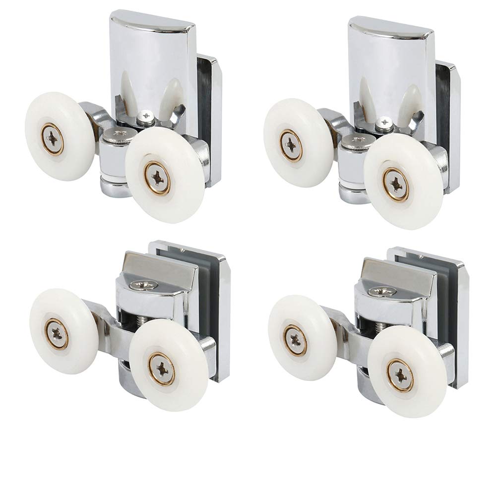 Set of 4 Twin Shower Door Rollers 23mm Wheel Diameter Bathroom Runners Wheels Zinc Alloy Pulleys Upper Wheel Top Bottom Bathroom Replacement Parts