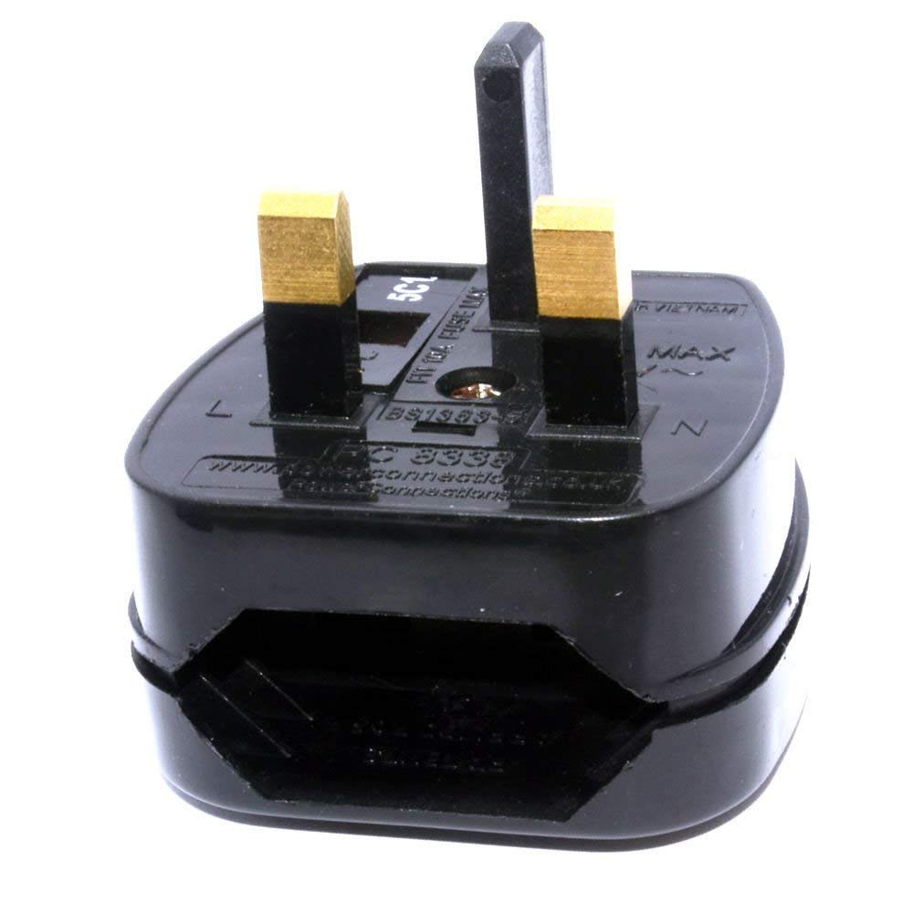 2 Pole Euro Europe EU Plug to Permanent 3 Pin UK Plug Fused Converter Mains Socket Adapter 5A – Black