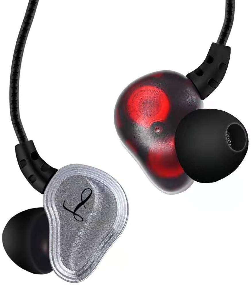 RIJAHO In-Ear Earphone, Dual Driver Earphones Balanced Armature HIFI earphones ear monitor Wired Earbuds 3.5 mm with mic, compatible for Phone Android Smartphones MP3 Players Tablets and More