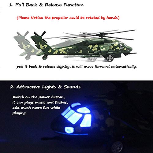 CORPER TOYS Diecast Metal Army Helicopter Military Airplane with Sounds and Lights Pullback Plane Toy for Kids Boys
