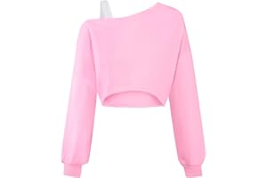 Ecolala Girls Off The Shoulder Sweatshirt Asymmetrical Long Sleeve Cute Crop Tops