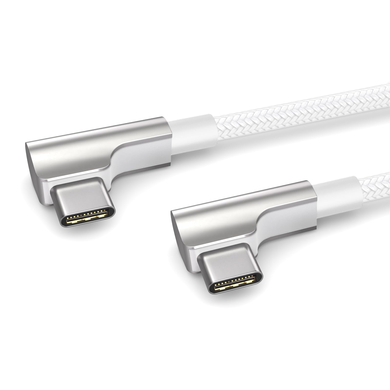 PAXO 1m charging cable, 3A, USB C to USB C cable, USB 2.0, elegant angled plug, particularly flexible fabric sheath in white