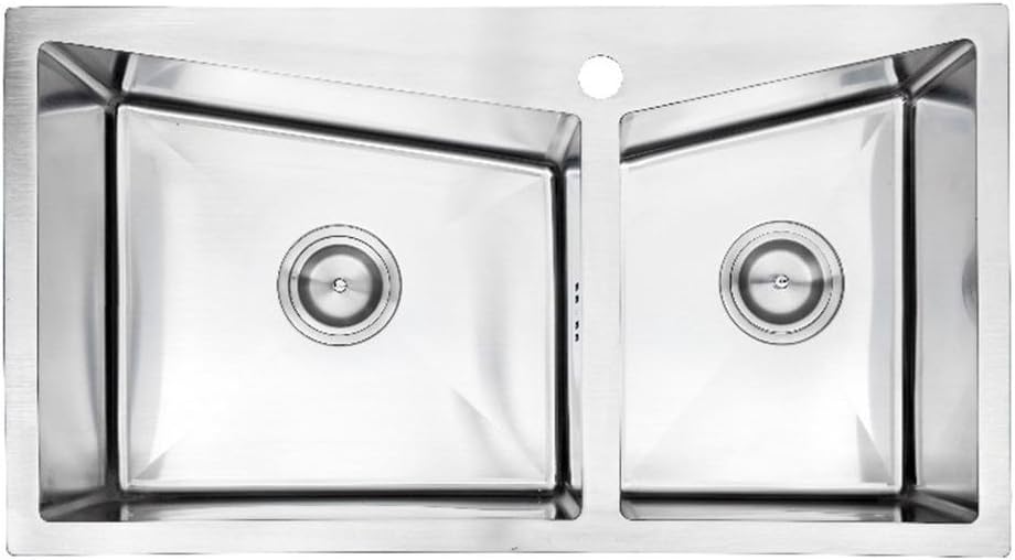 Manual welding Integral forming Double Slot Kitchen Wire Drawing Stainless Steel Sink basin , 780 x 430 mm