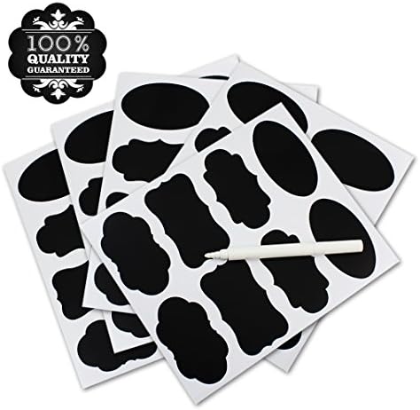 Chalkboard Labels - Get You Organized &amp; Personalized! 64 Premium Stickers for Mason Jars + 1 Erasable White Chalk Marker. Best Labels to Decorate your Pantry &amp; Storage Containers! 3 1/2" x 2" size!