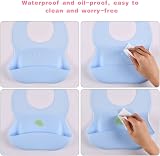 Vicloon Silicone Baby Bibs 2 Pack Waterproof Adjustable with Pocket Blue-Green view 7