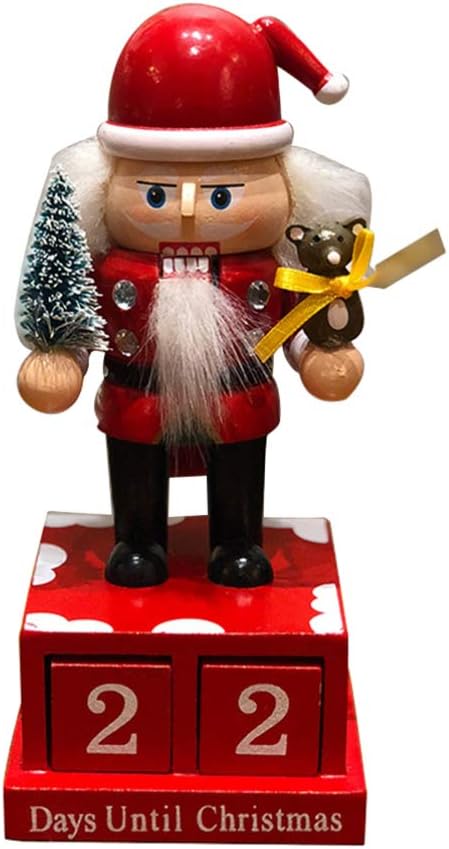 Nutcrackers - HEALLILY Wooden Christmas Nutcracker Countdown Calendar Nutcracker Ornament Mini Soldier Figurines Santa Claus Desktop Timer for Xmas Gift Festive Holiday Decor (Red)