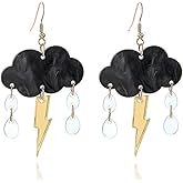 Funny Cute Handmade Sparkly Large Resin Cloud Lightning Weather Dangle Drop Hook Earrings for Women