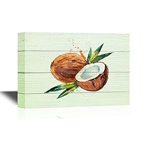 Fruits Canvas Wall Art - Watercolor Painting Coconut - Gallery Wrap Modern Home Art | Ready to Hang - 12x18 inches