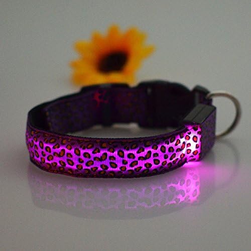GUTT Leopard Print LED Collar Luminous Puppy Necklace Pet Decorative Props,Purple,M