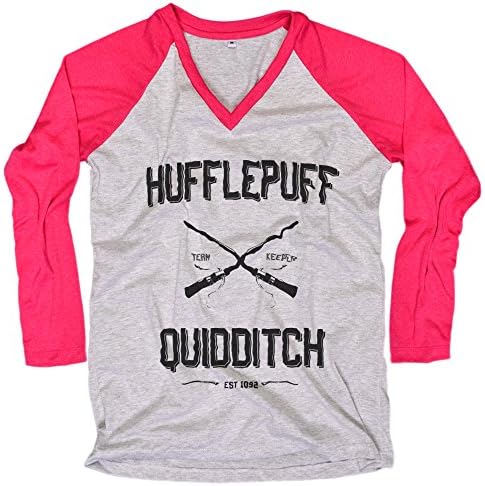 Harry Potter Women T-Shirt Hufflepuff Quidditch shirt Everytees Long Sleeve Baseball Raglan Gift for Women Medium