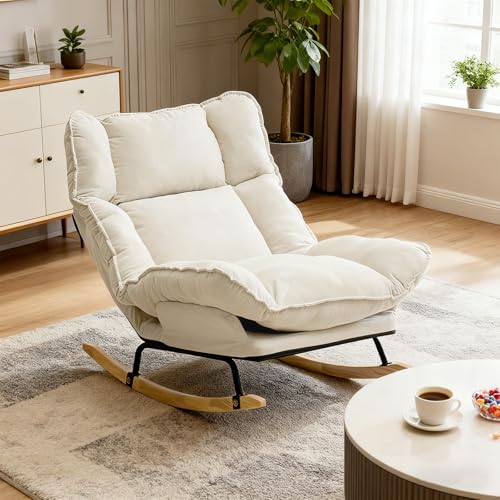 Upholstered Rocking Chair Reading Chair with and Soft Cushion for Indoor and