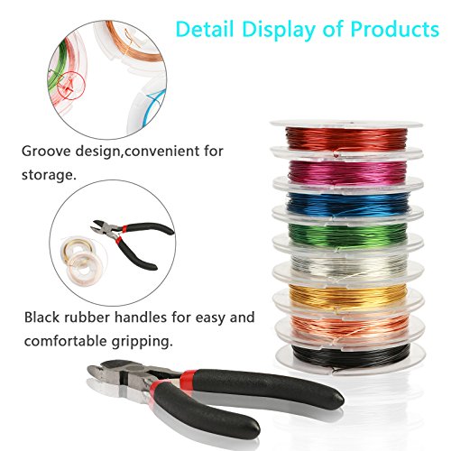 8 Pcs 0.4 mm Jewelry Beading Wire Roll LANMOK Assorted Metallic Colours Copper Wires with Cutting Pliers Repair Tools Kit for DIY Craft Jewelry Making