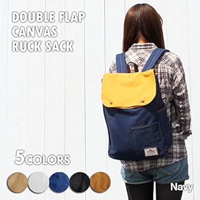 Amazon キャメル キャンバス ダブル フラップ スクエア リュック レディース リュックサック デイパック レディ Rankutsudou ランクツドウ レディース