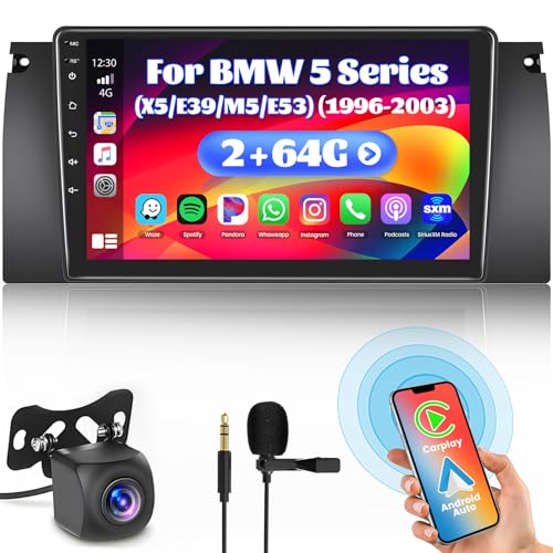 Inefala 2+64G Android 15 CarPlay Radio for BMW 5 Series (X5/E39/M5/E53) 1996-2007, Touch Screen 9'' with CarPlay and Android Auto, Support GPS Navigation Mirror Link Bluetooth RDS AHD WiFi DSP