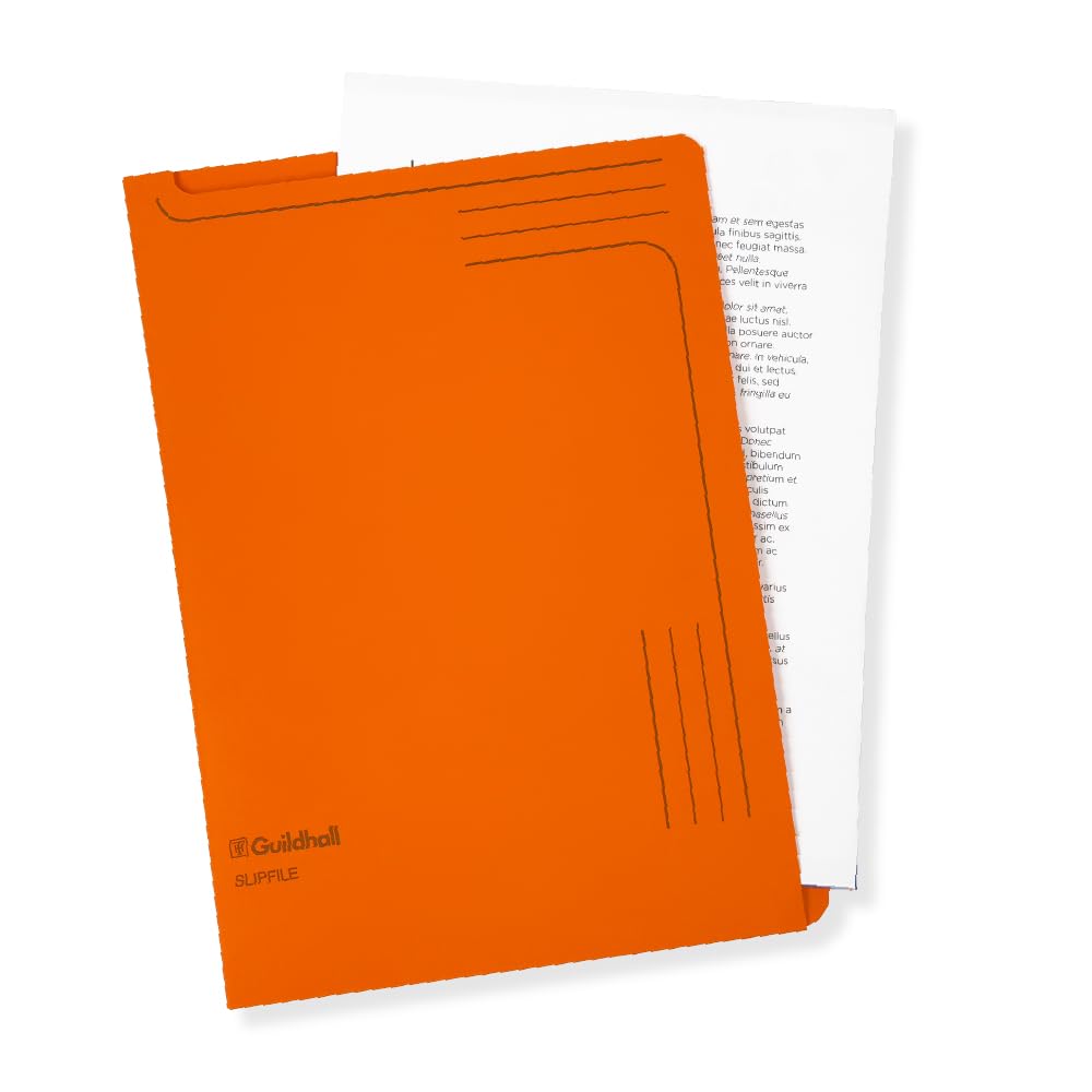 Exacompta - Ref 4607Z - Guildhall - Slip file, 315 x 230mm, 230gsm Filing Board, Top & Side Openings, Printed Space for Titles, Holds Approx. 50 Sheets of A4 Paper - Orange, Pack of 50