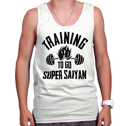 Training To Go Super Saiyan Cool Dragon Ball Z Goku Gym Tank Top Shirt, White, Medium