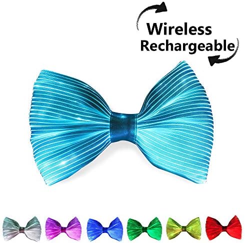 7 Glow Colors LED Light up Bow Tie, USB Rechargeable Wireless Flashing Bowtie, Pre Tied with Adjustable Strap, Optical Fiber Luminous Costume Accessory for Festival Rave Party
