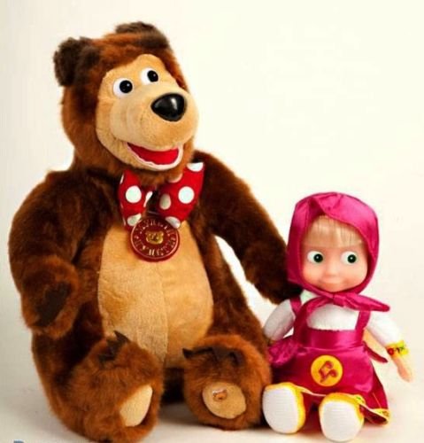 LOT OF 2, MASHA AND THE BEAR, TWO TALKING TOYS MASHA DOLL MISHKA TOY