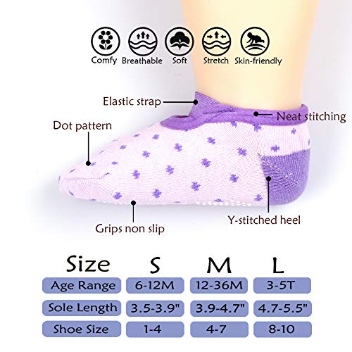 Dicry 6 Pairs Baby Girls Anti Slip Walking Socks with Grip, Non Skid Infant Toddler Mary Jane Socks with Strap, 12-36 Months