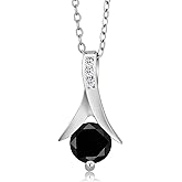 Gem Stone King 1.11 Ct Round Black Diamond White Topaz 925 Sterling Silver Pendant with Chain