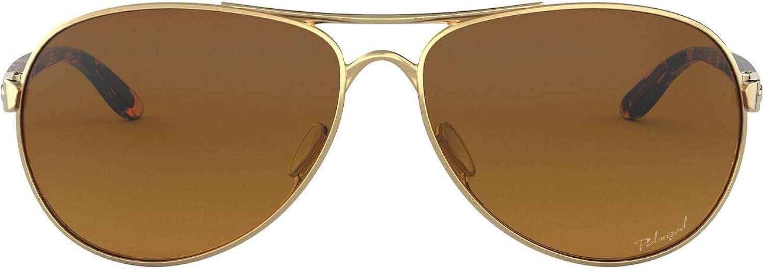 Oakley Women's OO4079 Feedback Metal Sunglasses, Polished Gold/Brown Gradient Polarized, 59 mm: Clothing