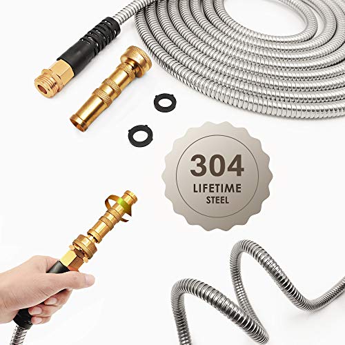 image for Cesun 25 Feet 304 Stainless Steel Metal Garden Hose with Solid Brass N