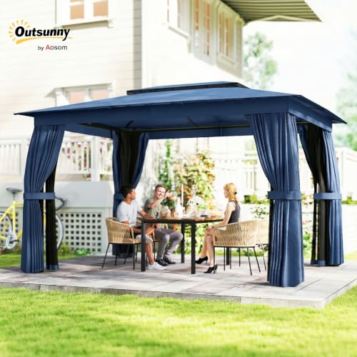 Outsunny 10x12 Patio Gazebo Double Roof UPF30+ Steel Frame Mesh Curtains image 16