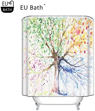 EU Bath Colorful Tree Art Print Four Seasons Shower Curtain Custom Waterproof Polyester Fabric Shower Curtain Spa Decor Bathroom Decoration Mildew Waterproof Magical Shower Curtain 72"(w) x 84"(h)