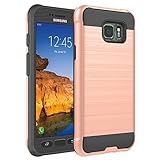 S7 Active Case, Samsung Galaxy S7 Active Case, ROSEBONO 2-Piece Style [Shock Proof] Slim Metal Brush Texture Protective Hybrid Defender Armor Case Cover for Samsung S7 Active (Rose Gold)