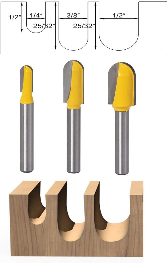 Bestgle 3pcs 1/4" Shank Core Cove Box Deep Round Nose Router Bit and 3pcs 1/4” Shank 90 Degree V Groove Router Bit Woodwroking Cutter Tool - Image 4