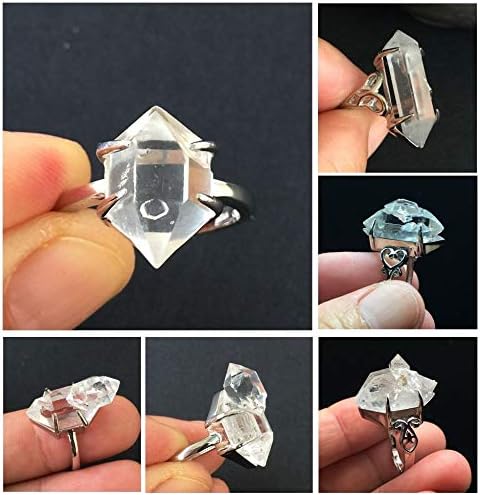 sandywident Herkimer Diamond Sterling Silver Ring Jewelry Crystal Ring(Multi-Color,one Size)