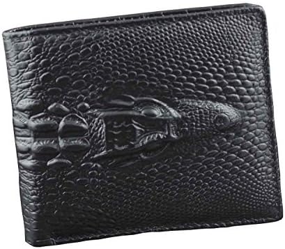 ThreecattlesCrocodile Alligator Head Real Leather Men Bifold Slim Coin bill Wallet Purse