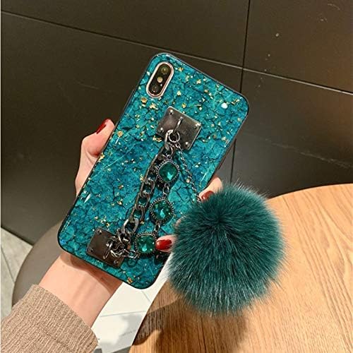 Galaxy S10 Fur Ball Case with Bracelet, Luxury Stylish DIY Handmade Fluffy Fuzzy Pompom Plush Hairball Diamond Rhinestone Hand Chain Strap Holder Hard PC Phone Case for Samsung S10