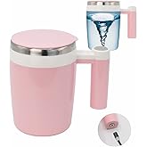 daasigwaa Rechargeable Self Stirring Mug - Magnetic Electric Auto Mixing Stainless Steel Cup for Office/Kitchen/Travel/Home Coffee/Tea/Hot Chocolate/Milk-430 ml/14.5 oz(Pink)