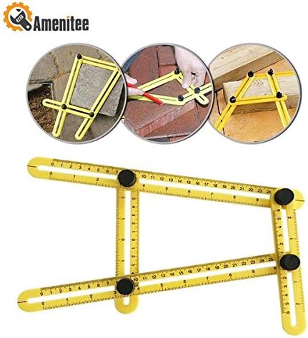 Amenitee Universal Angularizer Ruler-Easy Angle Ruler-Multi Angle Measuring Tool-With Unique Line Level-Embedded ABS Bolts and Nuts-Angleizer Template Tool - Perfect Gifts(Yellow)