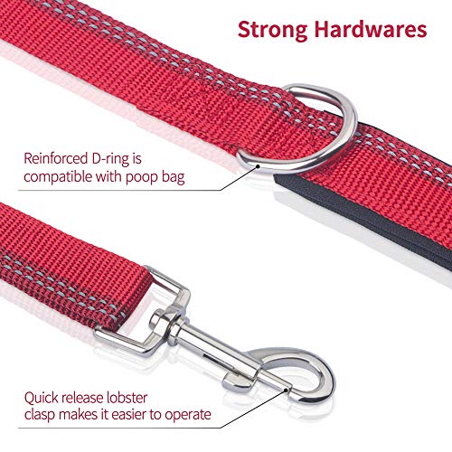 PETBABA Short Dog Leash, 3ft Adjustable Lead with Soft Padded Handle to Control Pet in Traffic, Reflective Safety at Night Walk, Suitable Training Your Pet in Red