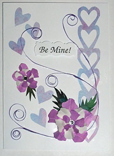 Valentine Card with Mauve and White paper flowers and quilling in purple (#37)