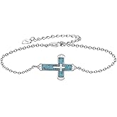 jiulegufa Cross Bracelet 925 Sterling Silver Turquoise Cross Bracelet Religious Jewelry Christian Gifts for Women