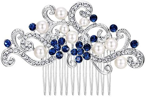 EVER FAITH Austrian Crystal Cream Simulated Pearl Floral Vine Bridal Hair Comb Silver-Tone