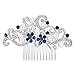 EVER FAITH Silver-Tone Austrian Crystal Cream Simulated Pearl Floral Vine Bridal Hair Side Comb Blue